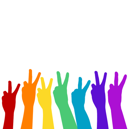 Hands showing victory sign in rainbow colorsのイラスト素材