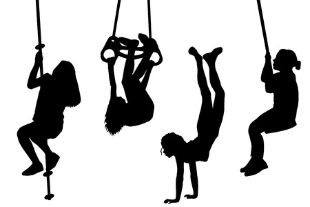 Children swinging and playing outdoor on white background.のイラスト素材