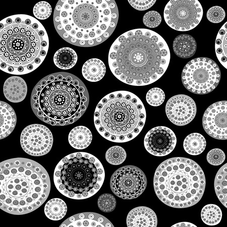Black and white doodle round flowersのイラスト素材