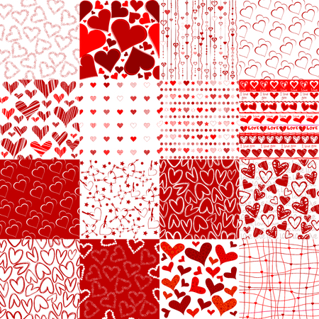 Set of patterns for Valentines day with heartsのイラスト素材