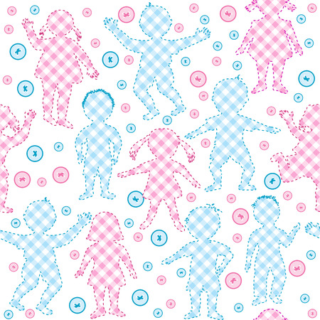 Patchwork with kids and buttonsのイラスト素材