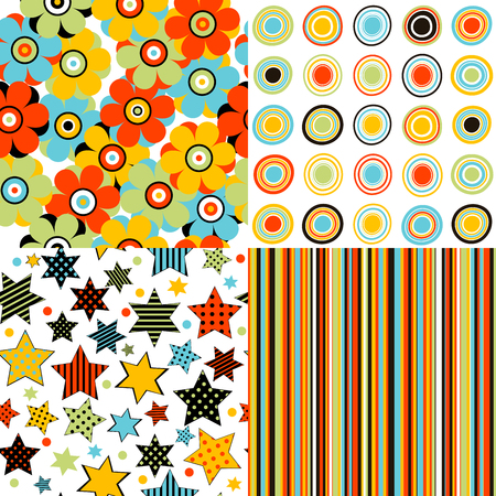 Set of patterns for kids with stars, stripes, flowers and round shapesのイラスト素材