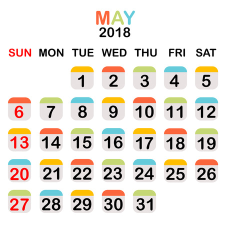 Colored May 2018 calendar with week starts from Sundayのイラスト素材