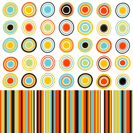 Colorful background with dots, circles and stripesのイラスト素材