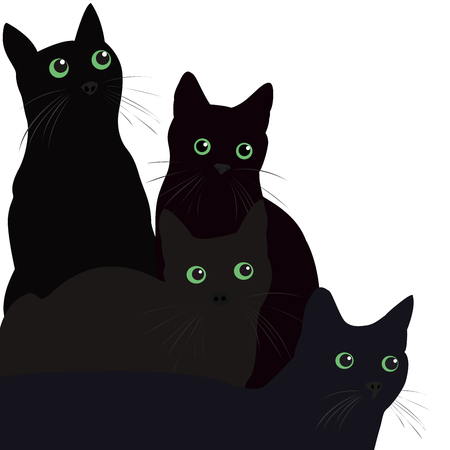Black cats with green eyes over white background, vector illustration.のイラスト素材