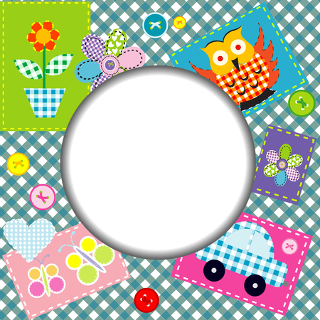 Patchwork for kids with childish sewed elements, vector illustration.のイラスト素材