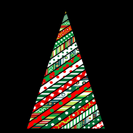 Patchwork design of Christmas tree on black backgroundのイラスト素材