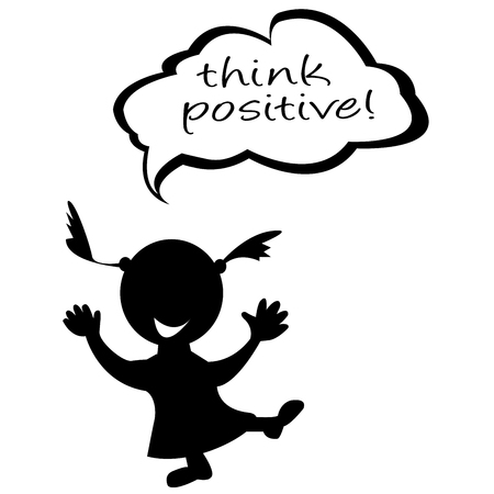 Doodle kids with speech bubble with message think positiveのイラスト素材