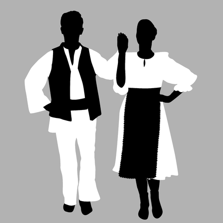 Couple of folk dancers in traditional clothesのイラスト素材