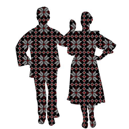 Folklore dancers in patterned ethnic motifsのイラスト素材