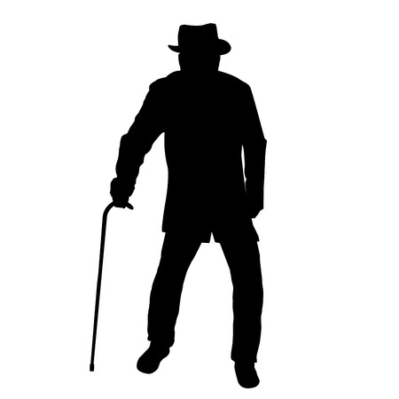 Old man silhouette with walking stick のイラスト素材