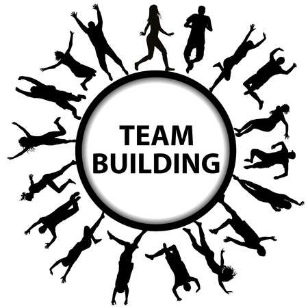 Team building concept with men and women silhouettesのイラスト素材