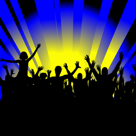 Crowd cheerful people silhouettes dancing at partyのイラスト素材