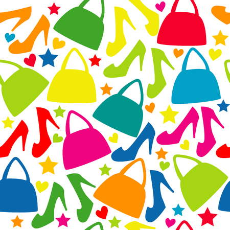 Fashion seamless background with bags and shoesのイラスト素材