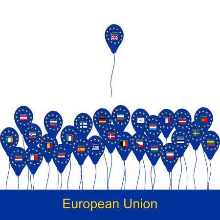 Brexit concept with balloons with flags of European Union and United Kingdomのイラスト素材