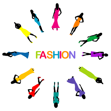 Poster with model women silhouette and word fashionのイラスト素材