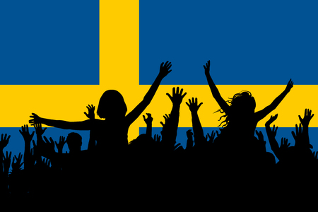 People silhouettes celebrating Sweden national dayのイラスト素材