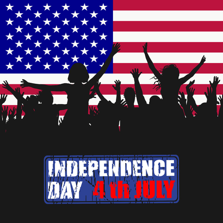 People silhouettes celebrating USA  Independence dayのイラスト素材