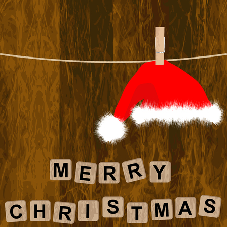 Hanging Santa Claus hat on clotheslineのイラスト素材