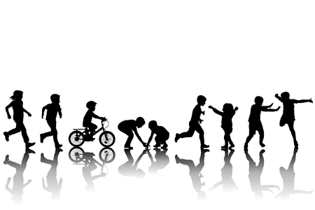 Silhouettes of children with shadow playingのイラスト素材