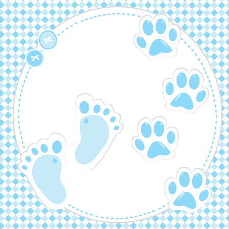 Cute baby boy footprint and pawsのイラスト素材