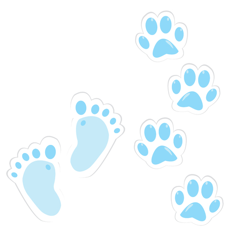 Cute babyboy footprint and pawsのイラスト素材