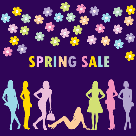 Spring sale concept with fashion women silhouettesのイラスト素材