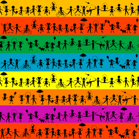 Stylized black kids seamless backgroundのイラスト素材