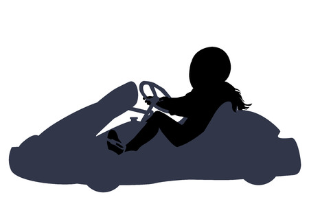 Isolated silhouette of a go kart girl racer on white backgroundのイラスト素材