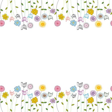 Seamless funny floral border with doodle colored flowersのイラスト素材