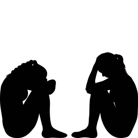 Silhouettes of sad women isolated on white backgroundのイラスト素材