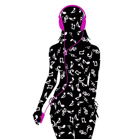 Musical poster with woman silhouette listening musicのイラスト素材