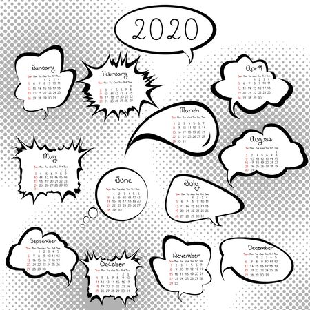 2020 calendar with speech bubblesのイラスト素材