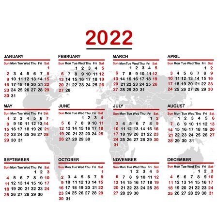 2022 calendar with world mapのイラスト素材