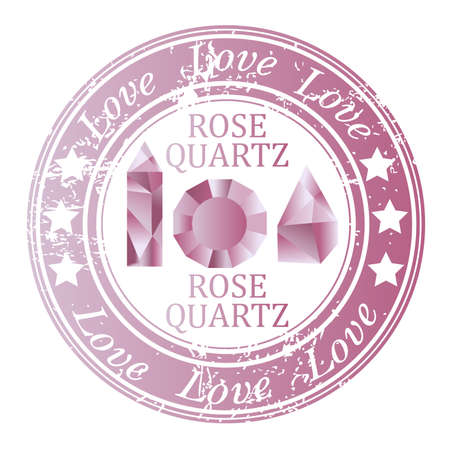 Rubber stamp with rose quartz gems and rose quartz benefitのイラスト素材
