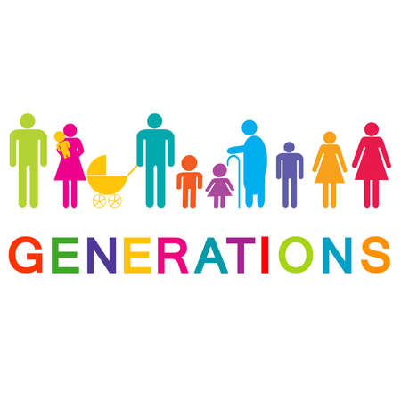 Generations concept with icon silhouette of humans in different life agesのイラスト素材