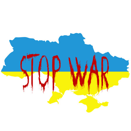 STOP WAR concept with Ukraine map in Ukraine flag's colorsのイラスト素材