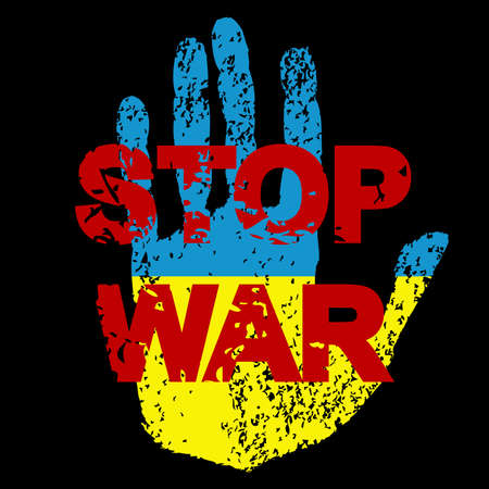 STOP WAR concept with human hand in Ukraine flag's colorsのイラスト素材