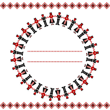 Ethnic motifs card with men and women hold hands together and forming a circleのイラスト素材