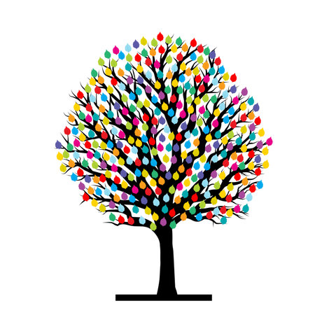 Tree with colored leaves isolated on white backgroundのイラスト素材