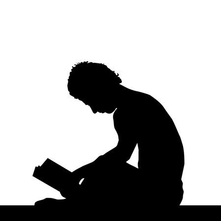 Silhouette of a young man reading a bookのイラスト素材