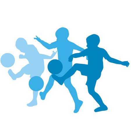 Set of silhouettes of a  soccer player boy kicking the ballのイラスト素材