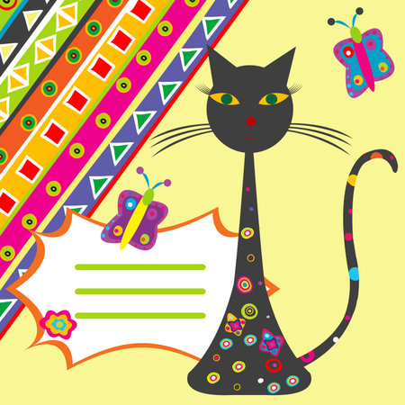 Greeting card with cartoon cat and labelのイラスト素材