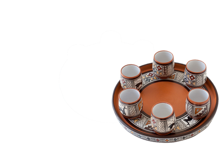 many clay glass and dish on white backgroundの写真素材