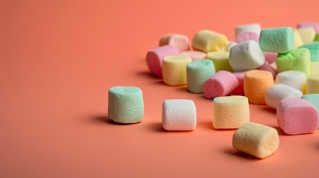 Colorful marshmallows on a pink background. Selective focus.の素材