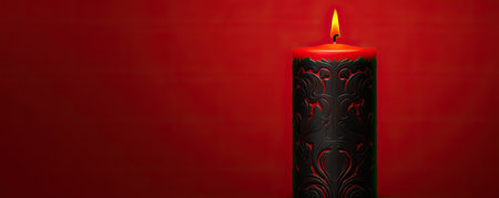 Burning candle on a red background. 3d rendering, 3d illustration.の素材