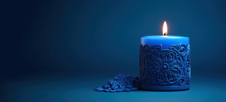 3d rendering of a blue candle in the dark with a blue backgroundの素材