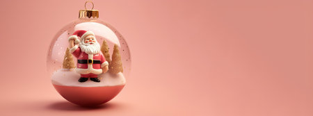 Santa Claus in a glass sphere on a pink background. 3d illustrationの素材
