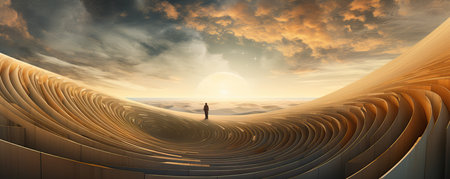 Conceptual business man standing on top of a tunnel over the cloudsの素材