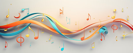 Colorful abstract background with music notes and curved lines. Vector illustration.の素材